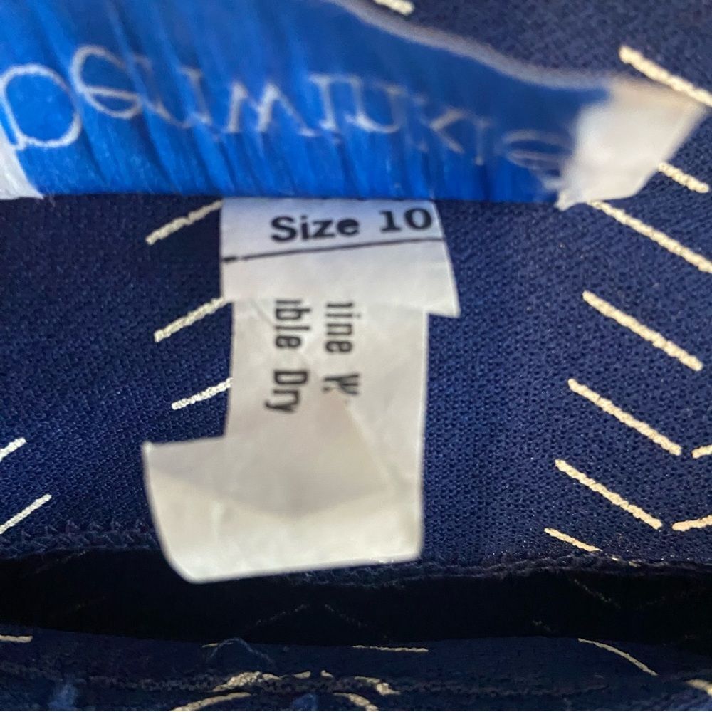 Vintage Periwinkle 80s Geometric Arrow Print Blue Puff Sleeve Dress Sz 10 - Picture 10 of 11